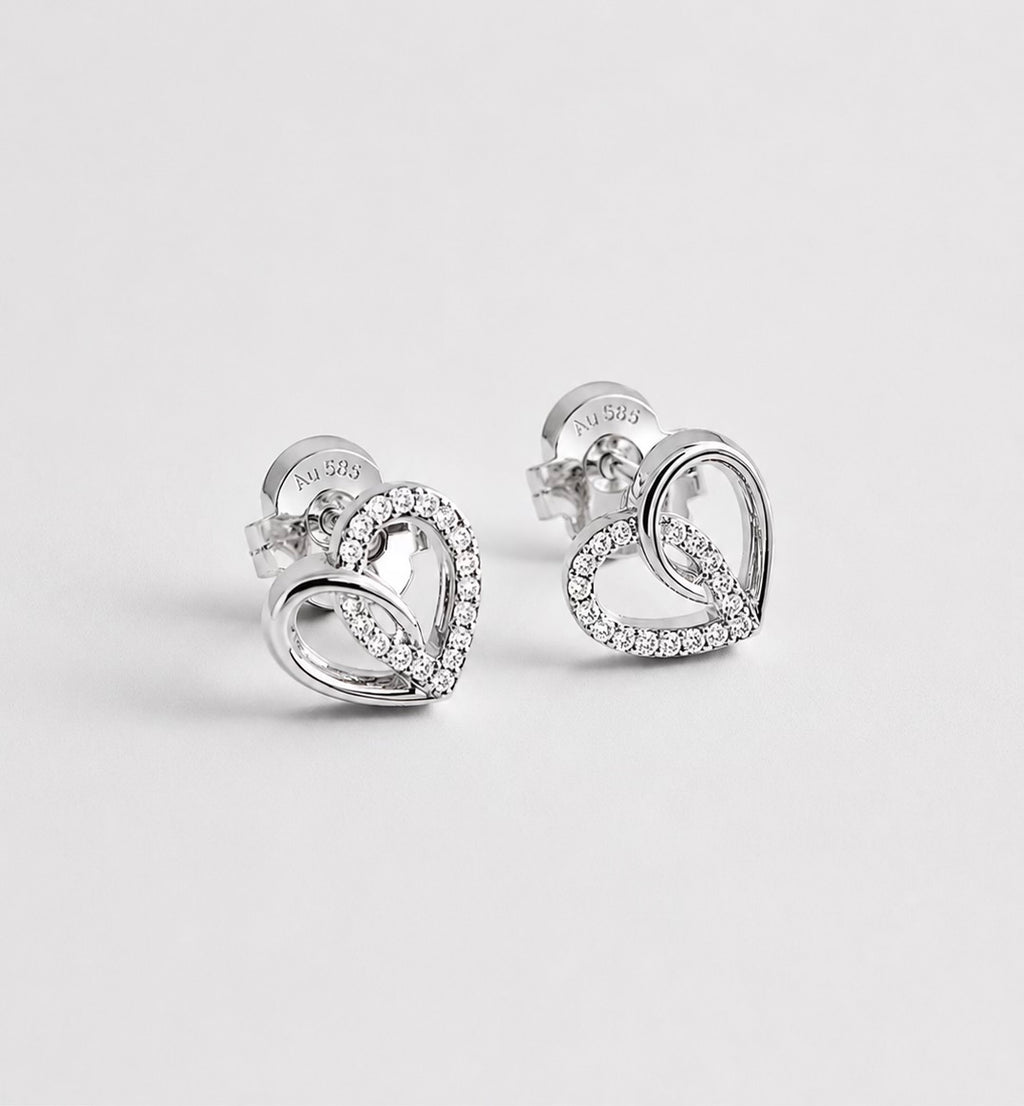 Diamond Heart Earrings 14KW
