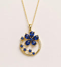 Sapphire Stone Flower Necklace 14K