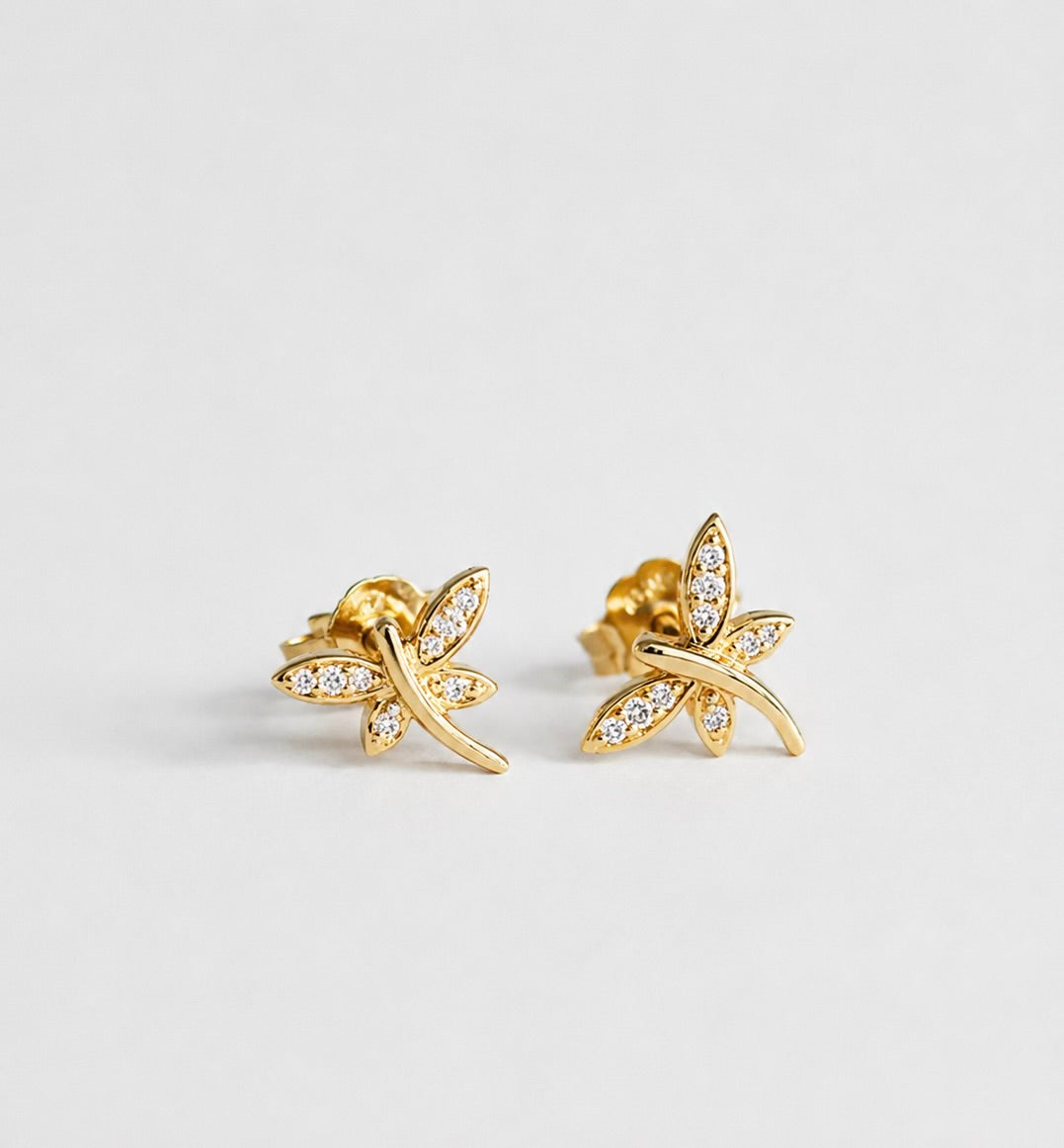 Diamond Dragonfly Earrings 14K