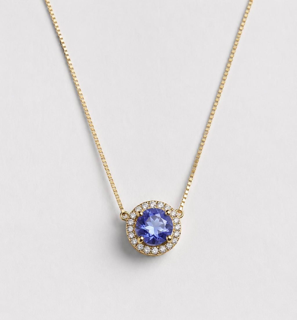 Tanzanite Stone Diamonds Necklace 10K
