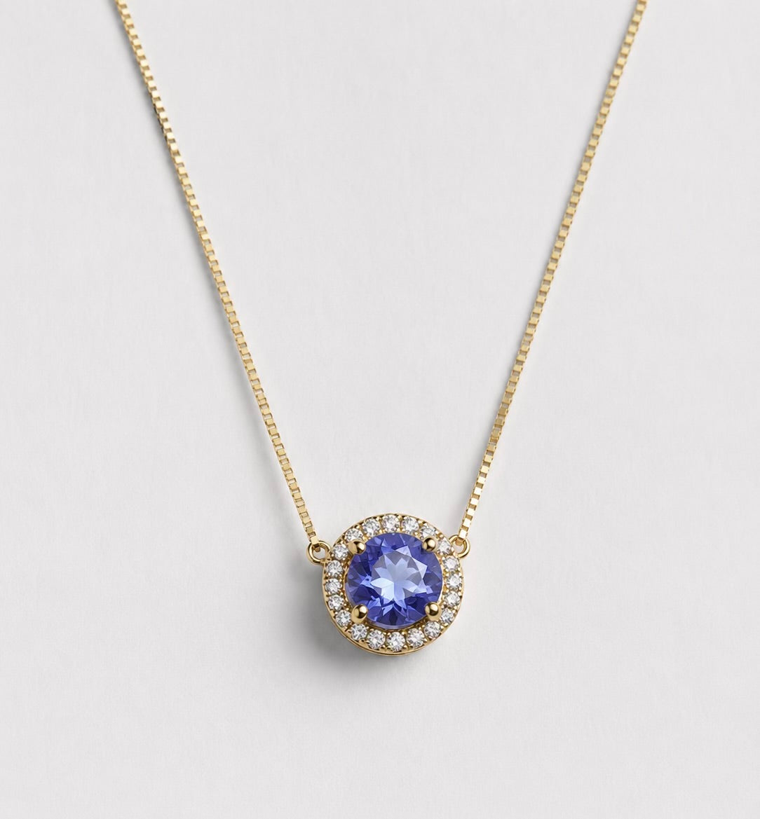 Tanzanite Stone Diamonds Necklace 10K