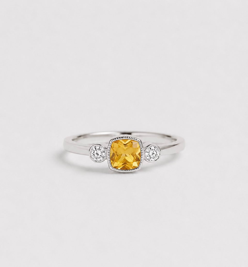Citrine Stone with Diamonds Accents 14KW
