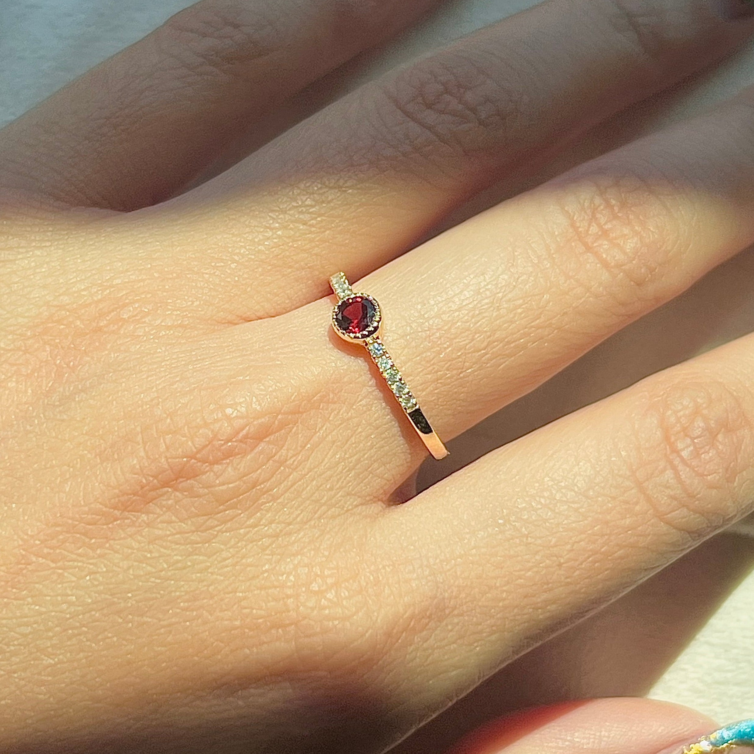 Garnet Stone and Diamond Accents Ring 14K