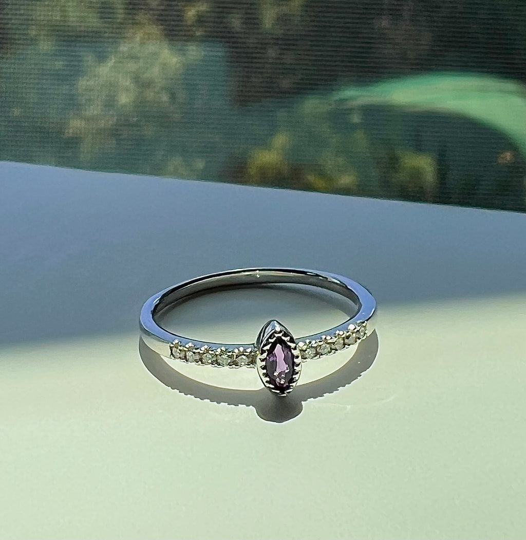 Amethyst Stone with Diamonds Accents 14KW