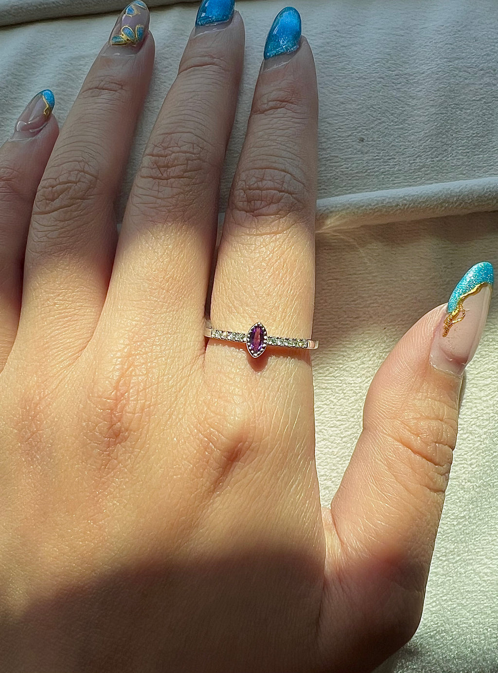 Amethyst Stone with Diamonds Accents 14KW