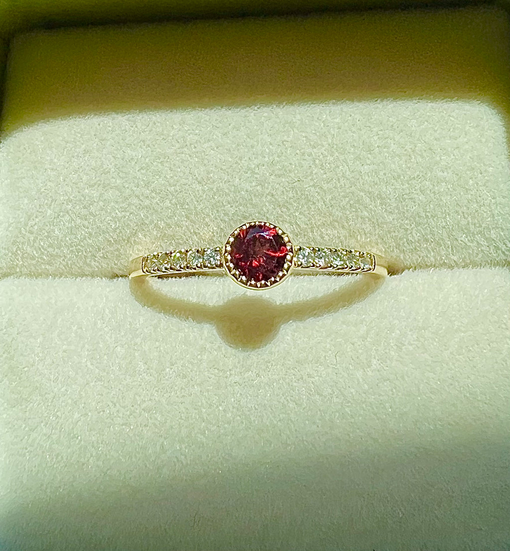 Garnet Stone and Diamond Accents Ring 14K