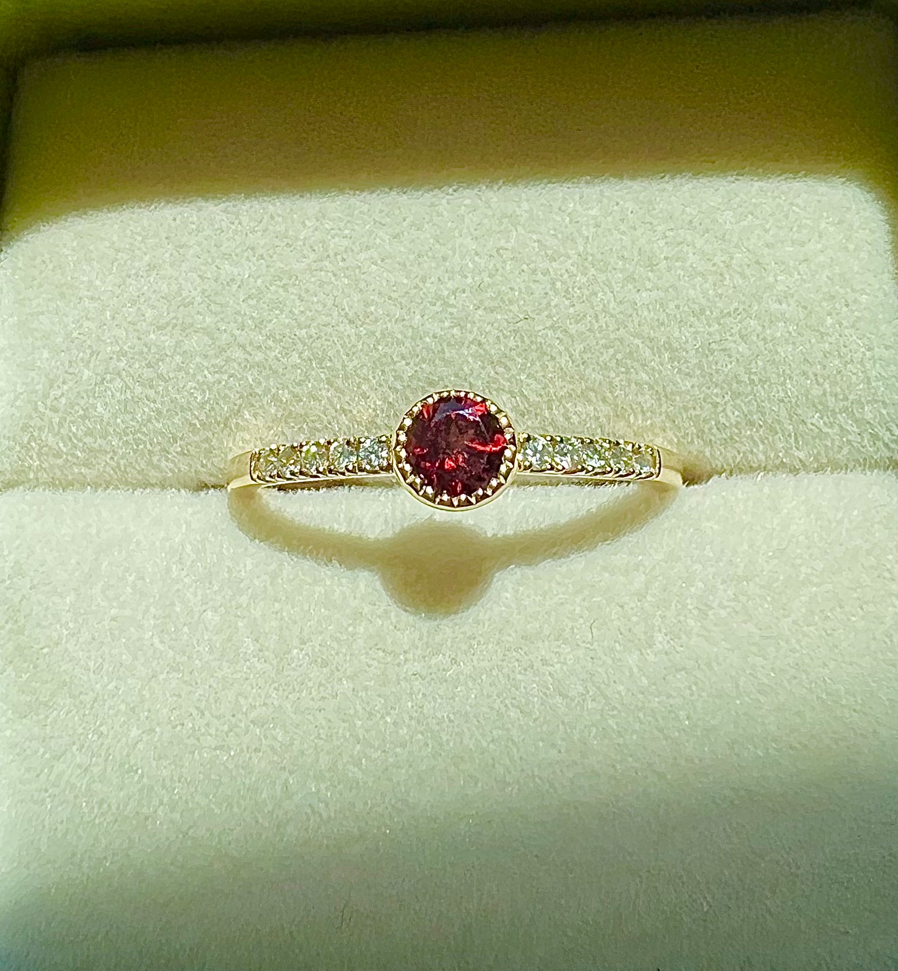 Garnet Stone and Diamond Accents Ring 14K