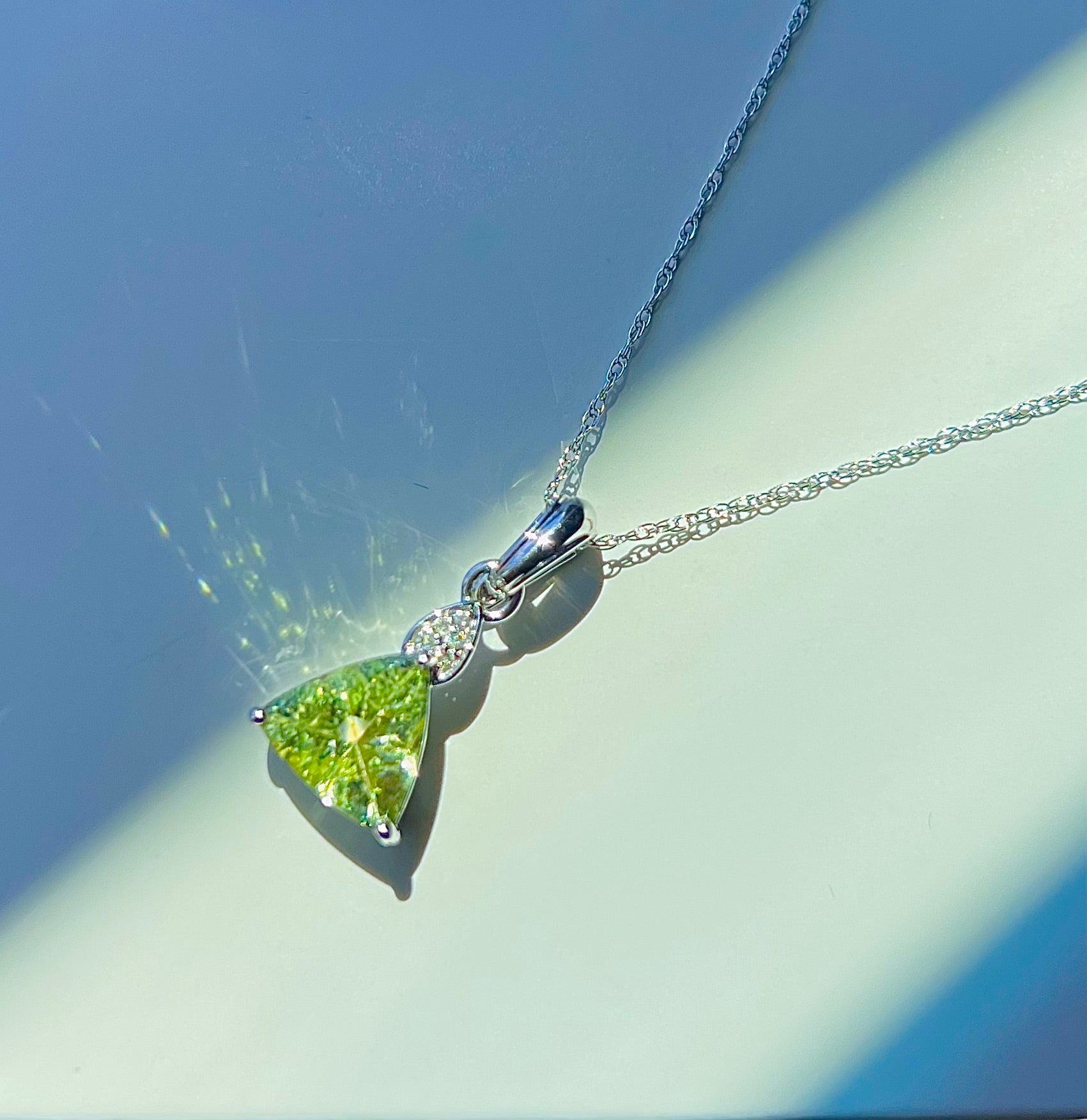 Tsavorite Stone Diamonds Necklace 14KW