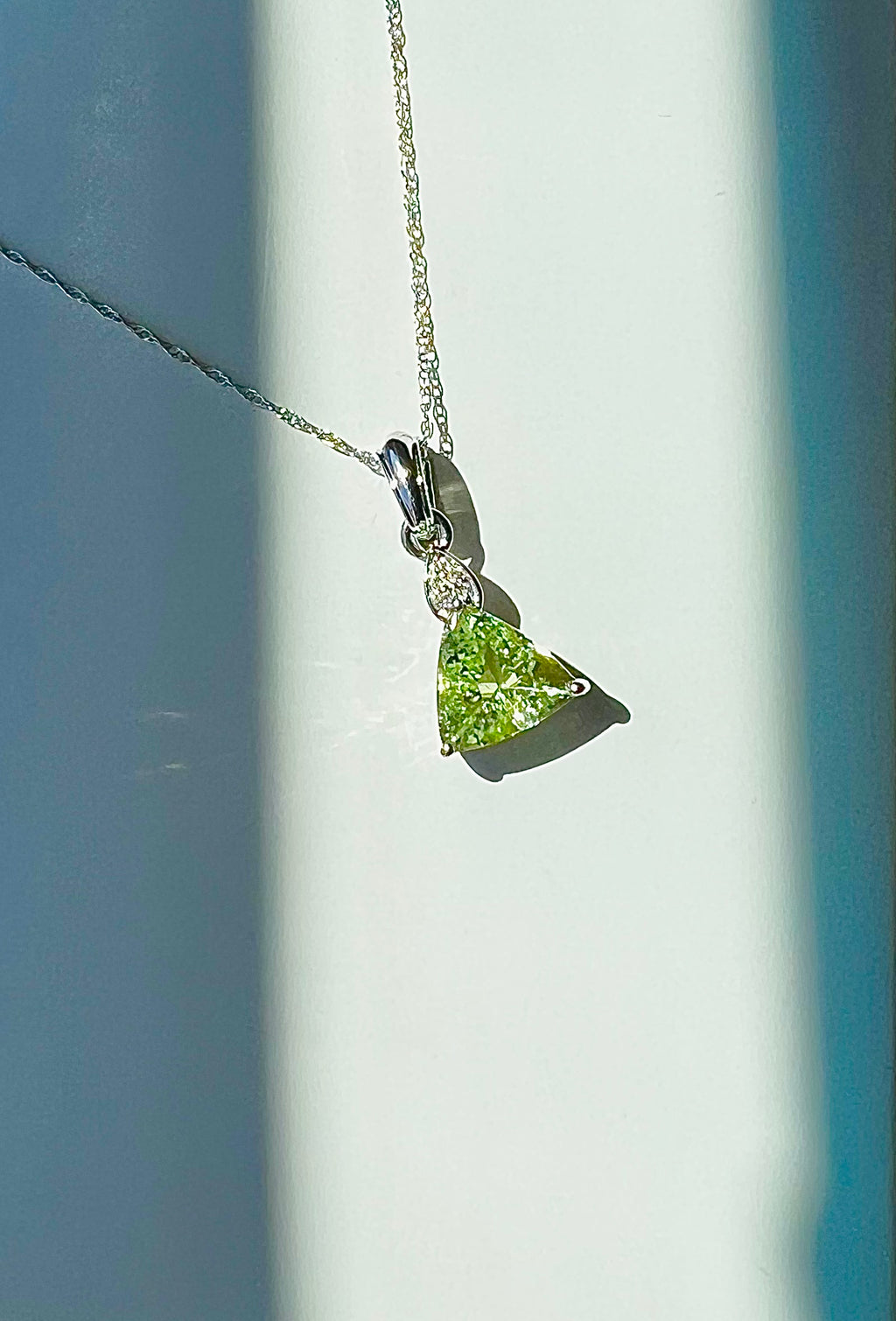Tsavorite Stone Diamonds Necklace 14KW