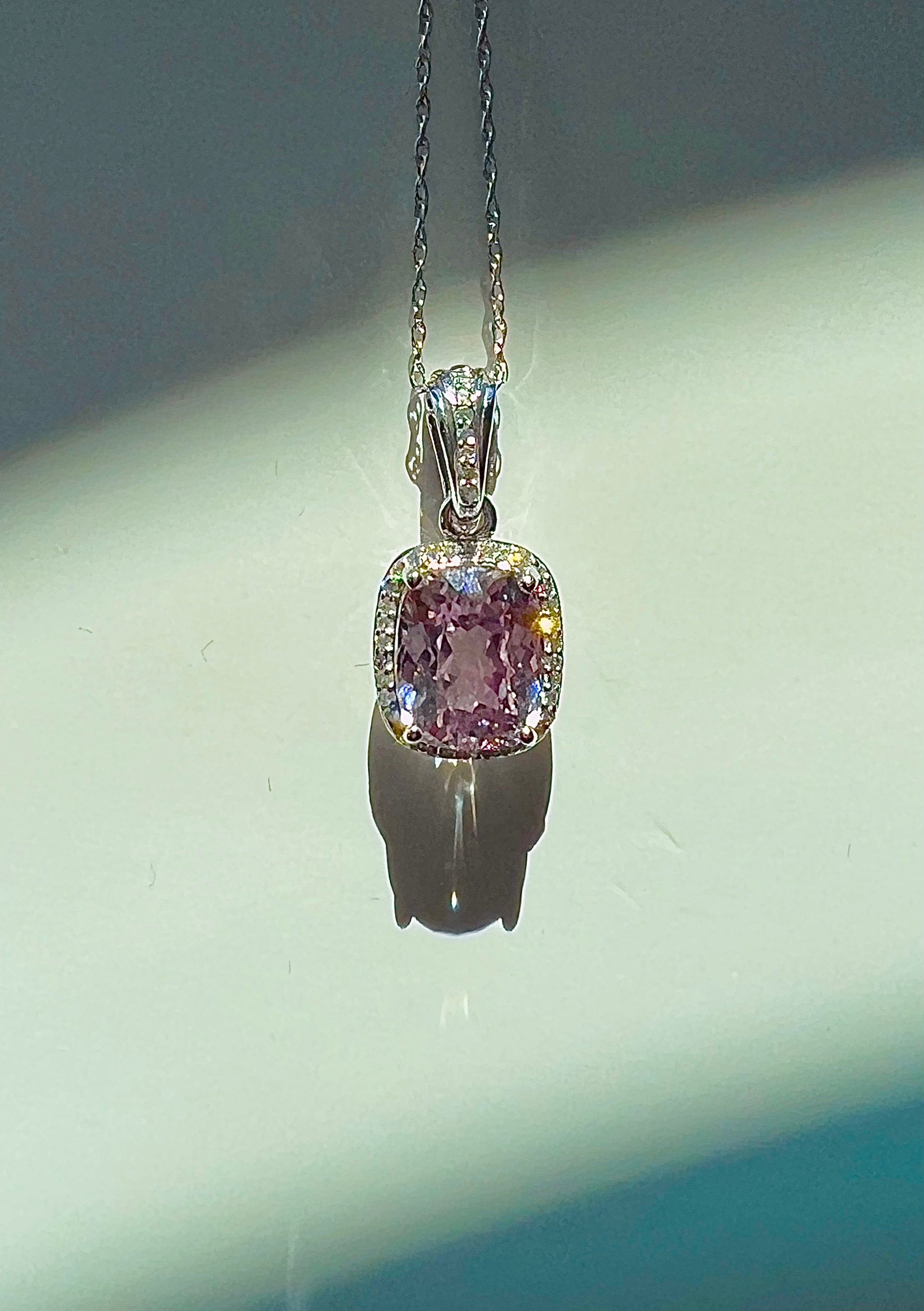 Kunzite Stone Diamonds Necklace 14KW