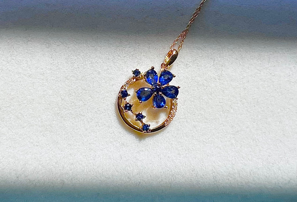 Sapphire Stone Flower Necklace 14K
