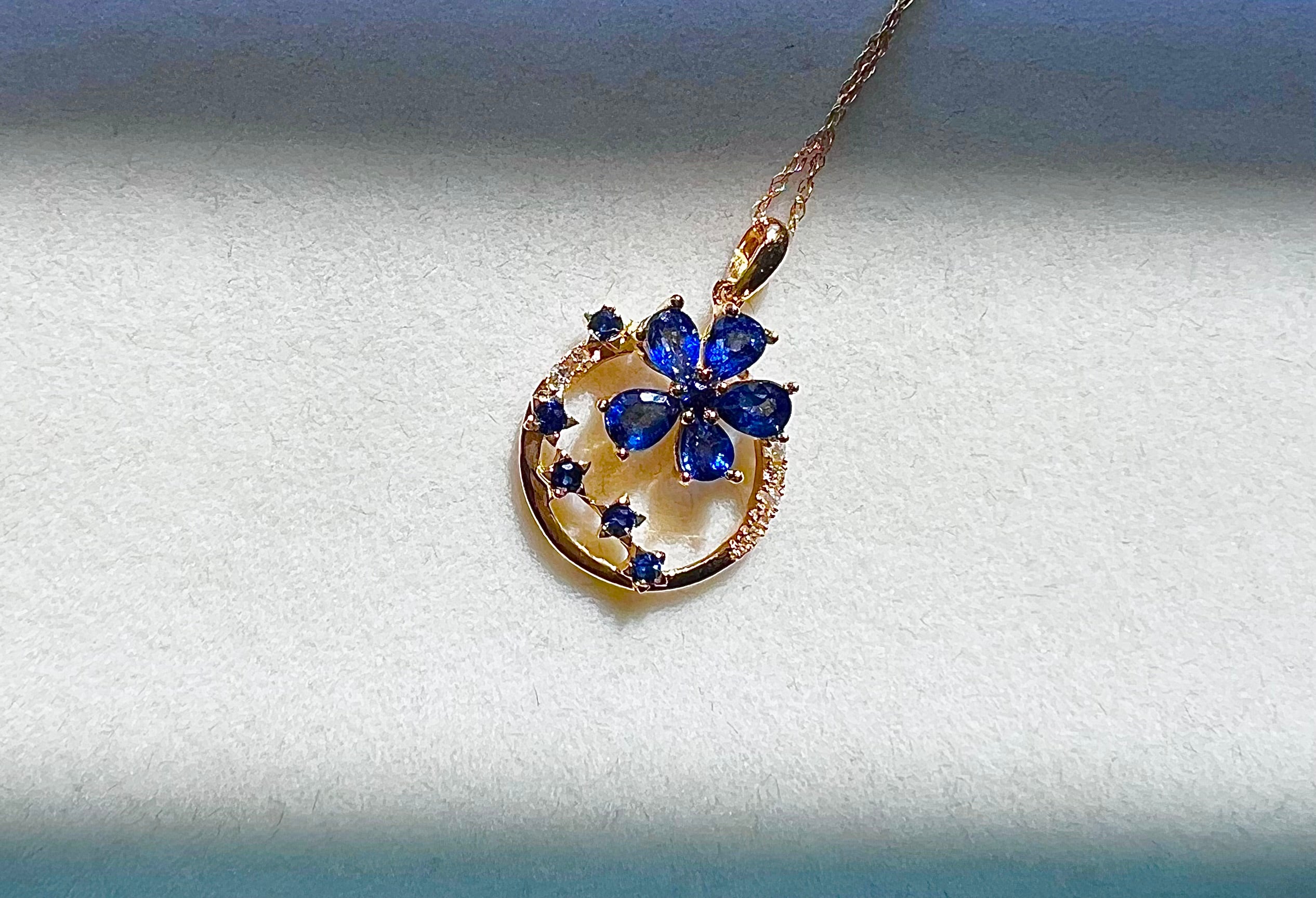 Sapphire Stone Flower Necklace 14K