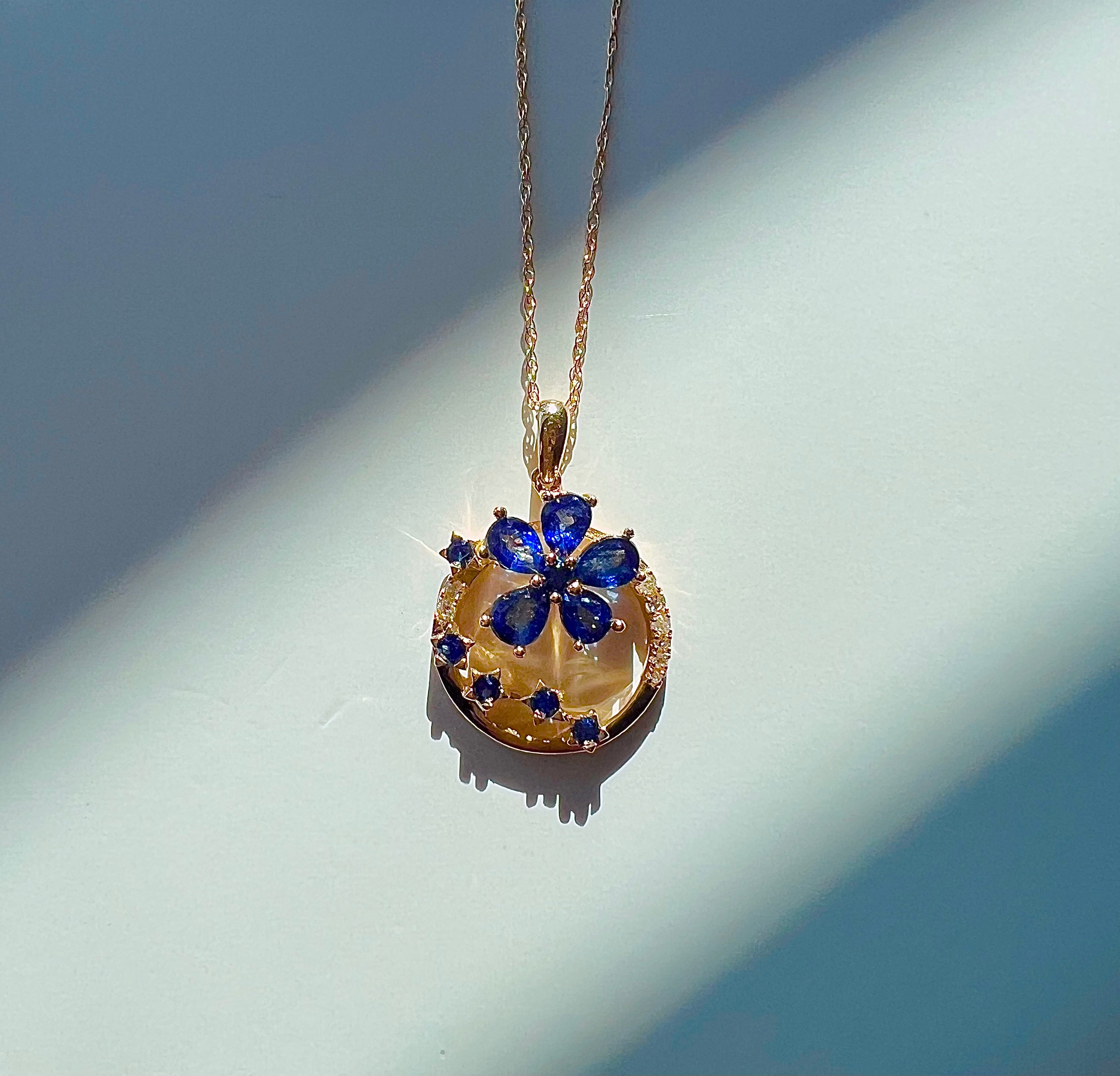 Sapphire Stone Flower Necklace 14K