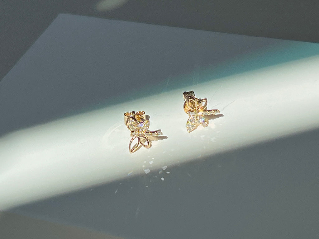 Diamond Dragonfly Style Earrings 14K