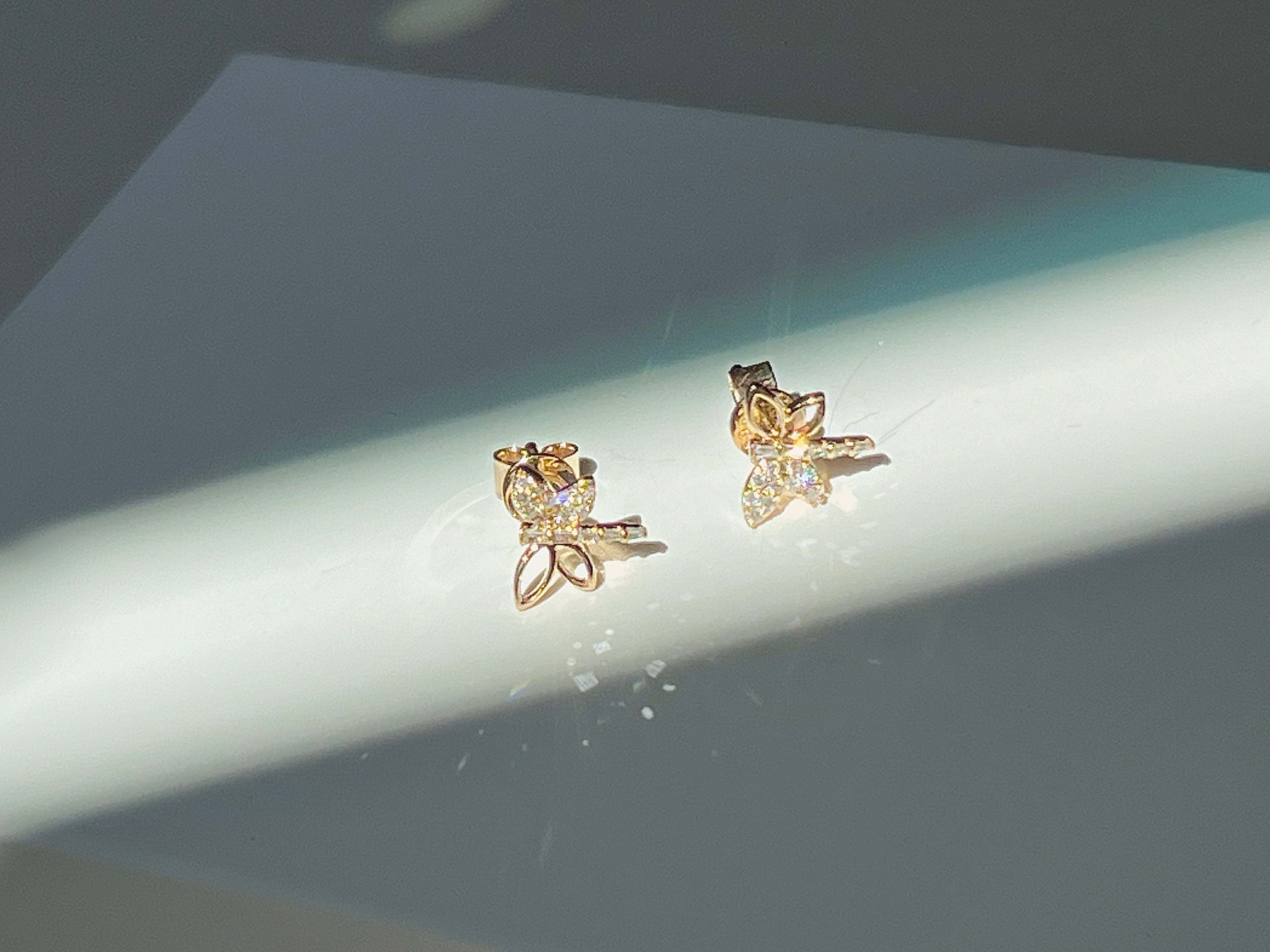 Diamond Dragonfly Style Earrings 14K