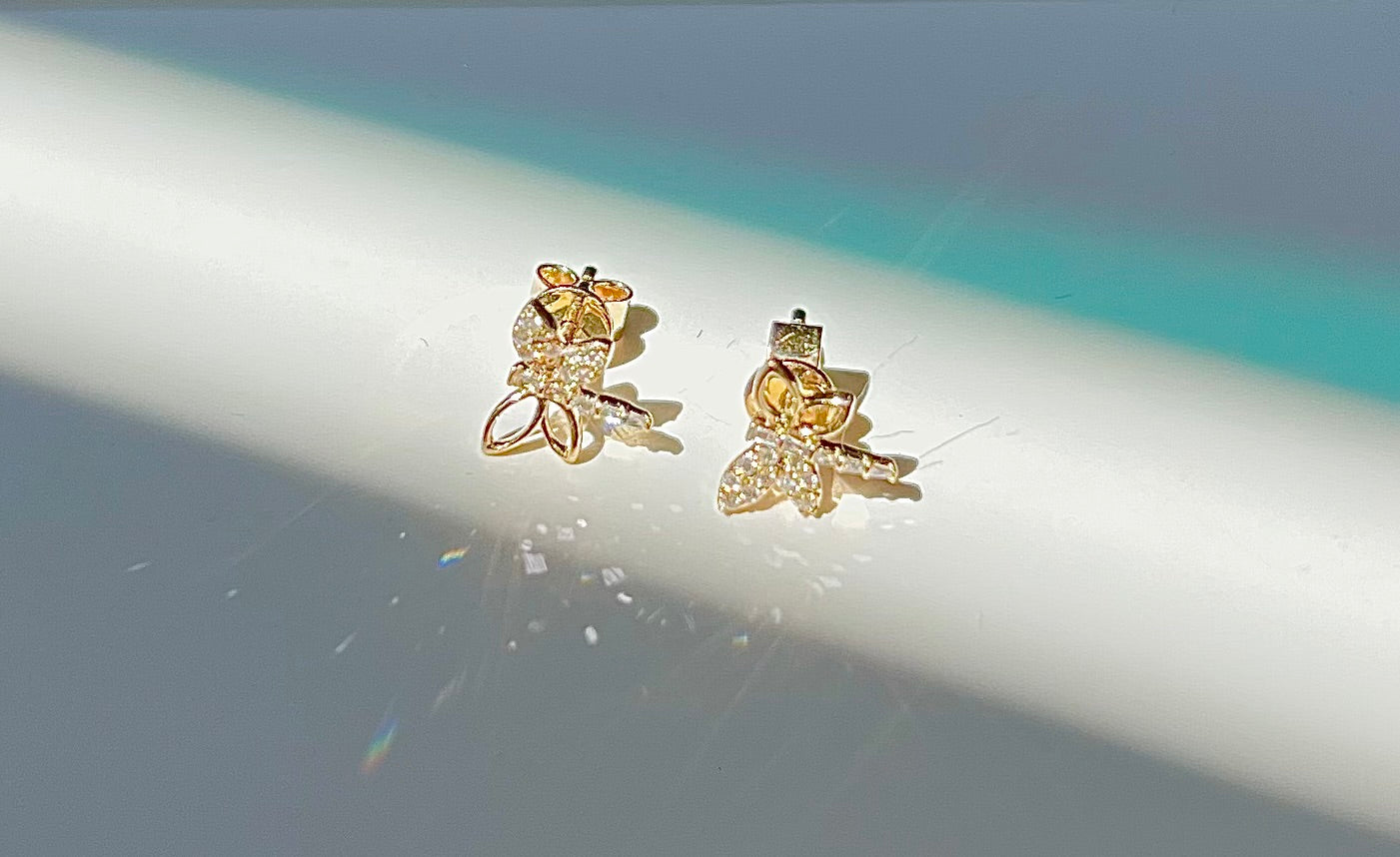 Diamond Dragonfly Style Earrings 14K