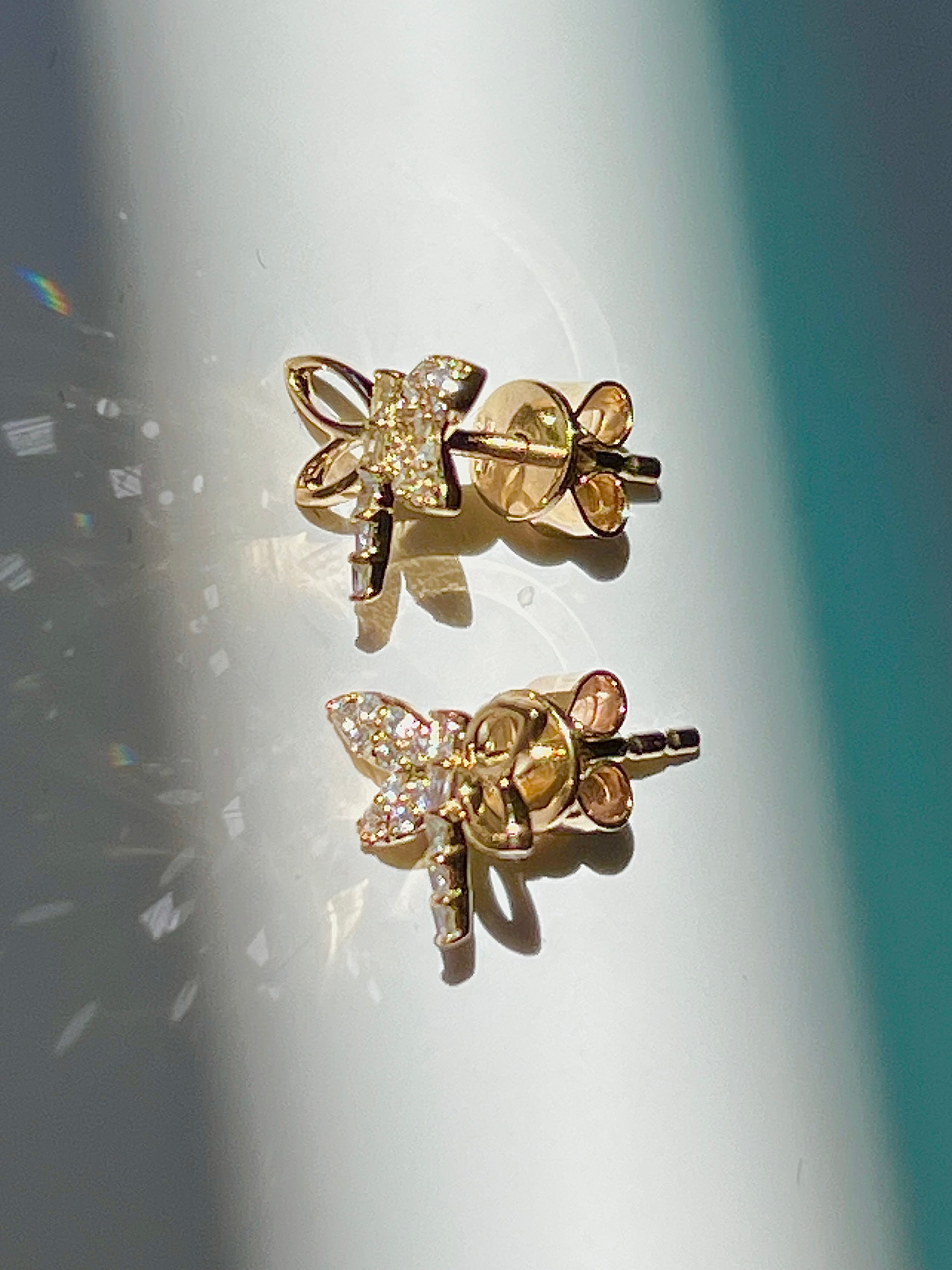 Diamond Dragonfly Style Earrings 14K