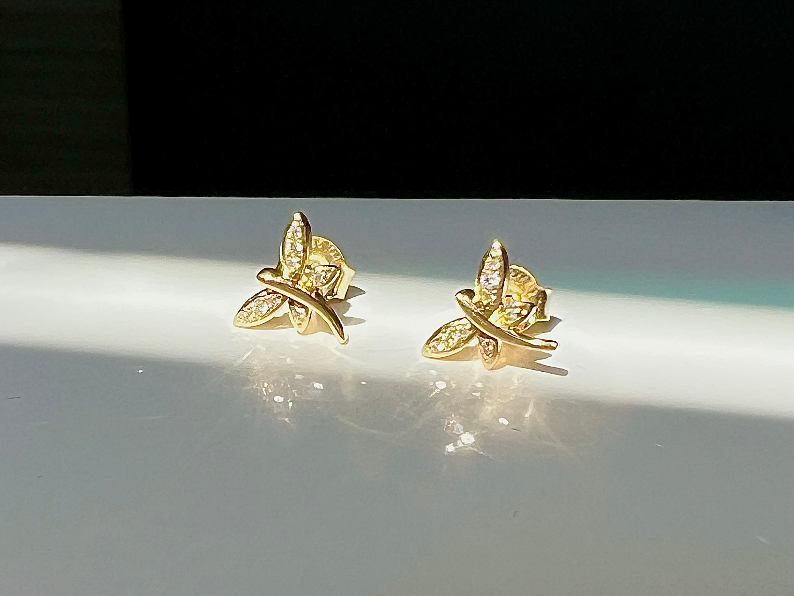 Diamond Dragonfly Earrings 14K