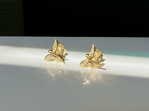 Diamond Dragonfly Earrings 14K