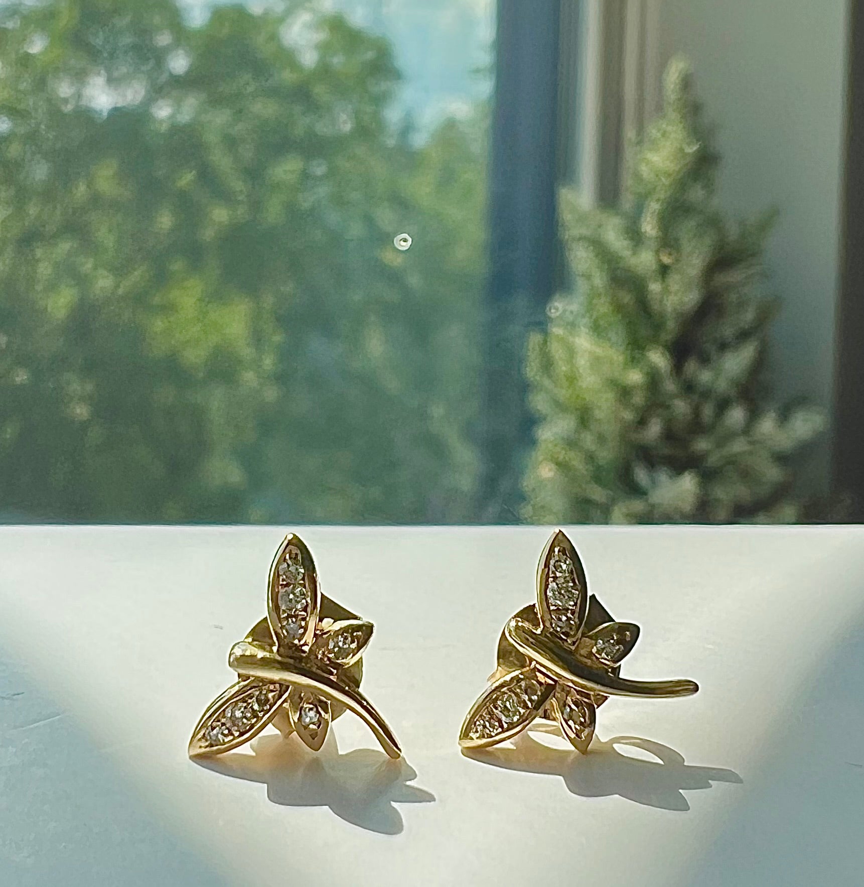 Diamond Dragonfly Earrings 14K