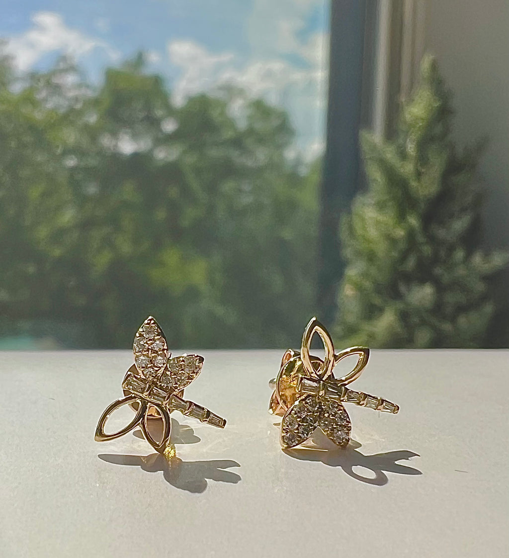 Diamond Dragonfly Style Earrings 14K